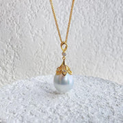Natural South Sea White Pearl Diamond Necklace 11.4mm d0.08ct,18K